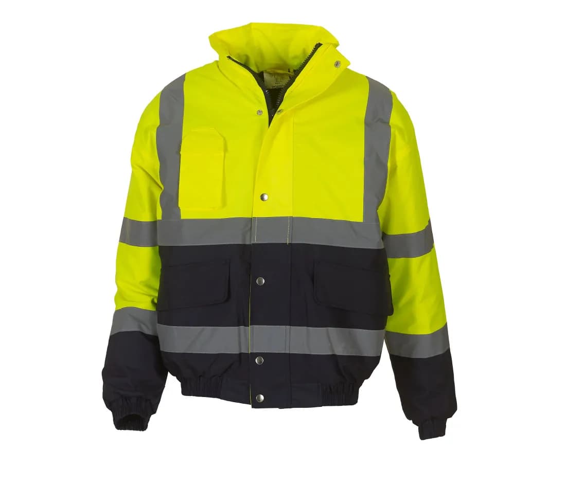 Zweifarbige Warnschutz-Bomberjacke – Warngelb / Marine
