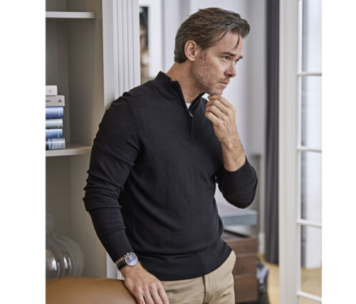 TEE JAYS Herren Half Zip Pullover – Merinowolle & Acryl